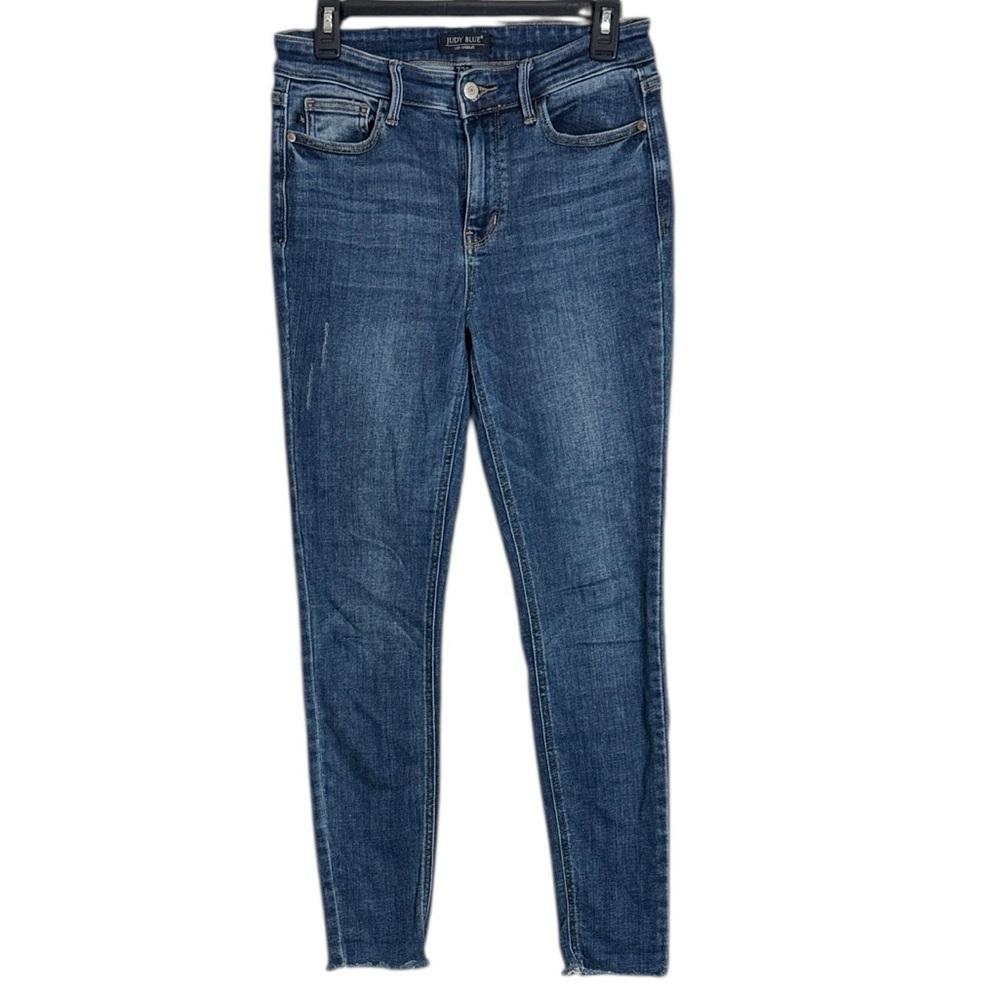 Judy Blue Skinny Fit Dark Wash Blue Stretch Denim Jeans Distressed Detais sz 28